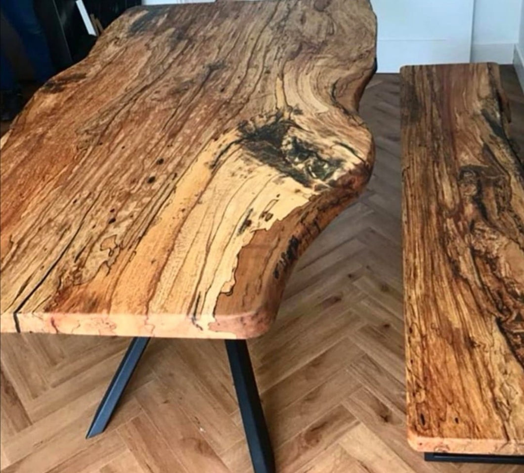 Spalted Beech Dining Table & Bench Set