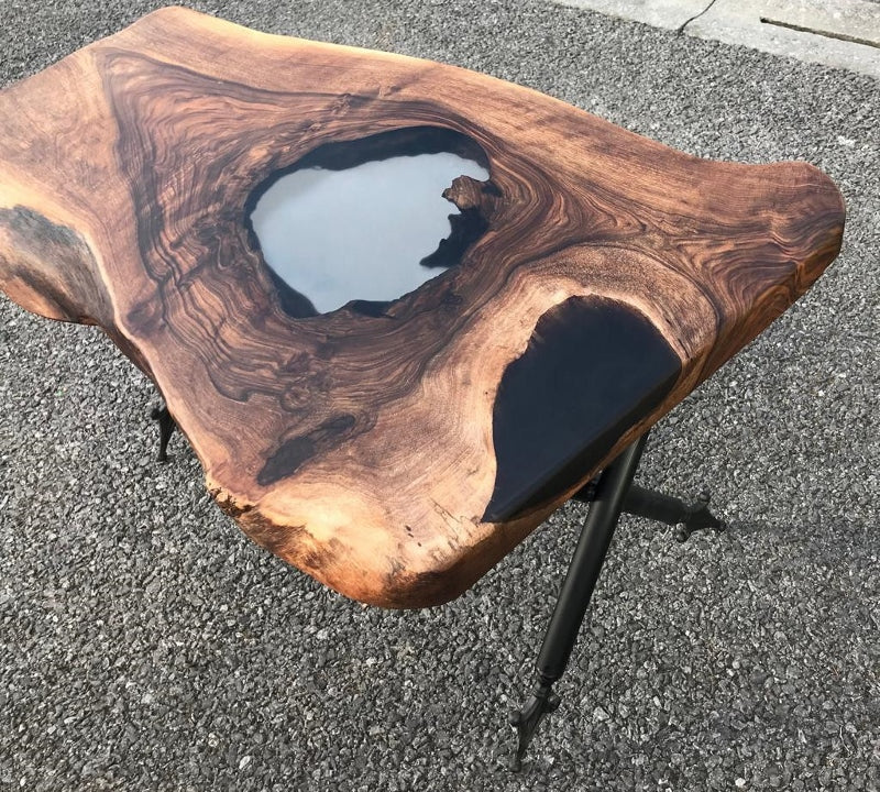 Walnut Coffee Table with clear resin 'Lough' feature in centre